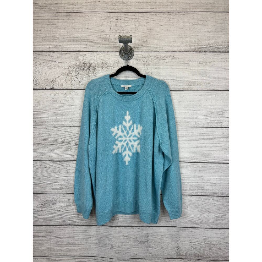 Cato Plus Size Blue Knit Snowflake Graphic Crew Neck Sweater Size 26/28W